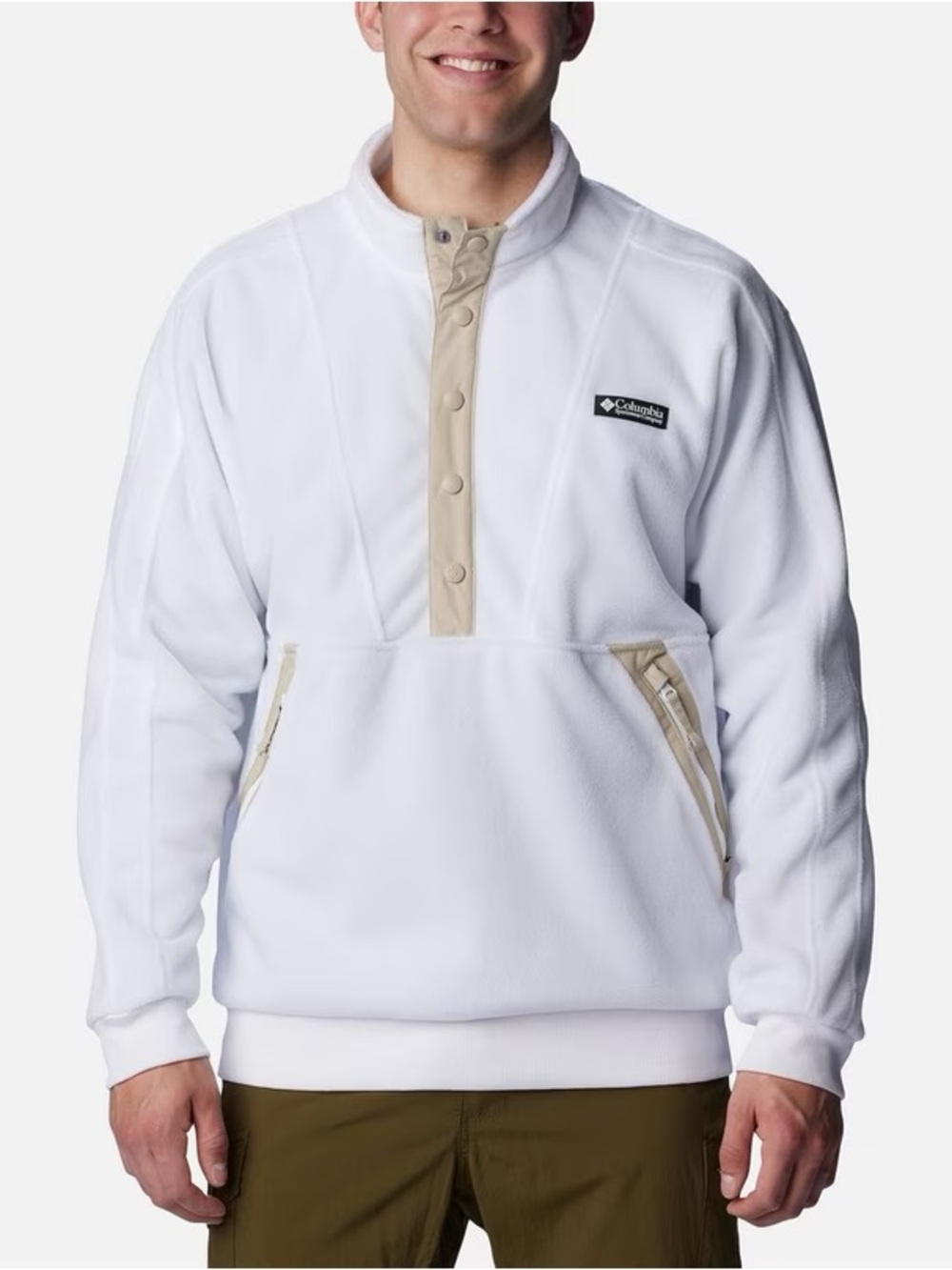 Columbia White Fleece Pullover with Tan Accents